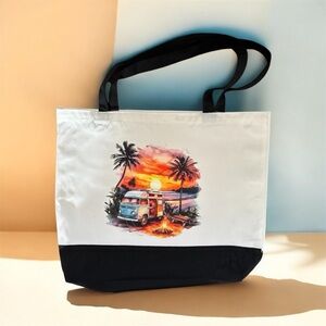 Tote Bag with Beach Sunset Design